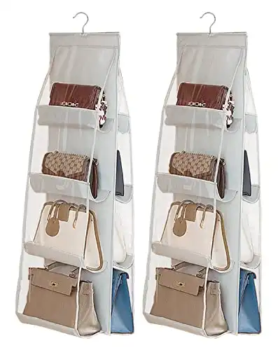 2-Pack Space-Saving Hanging Handbag Organizer with 8 Pockets