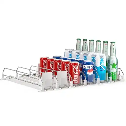Width-Adjustable Self-Pushing Drink Organizer for Fridge