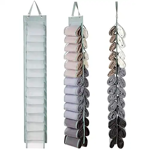 2-Sided Hanging Closet Organizer for Leggings, Tank Tops, T-Shirts & More with 26 Roll Compartments