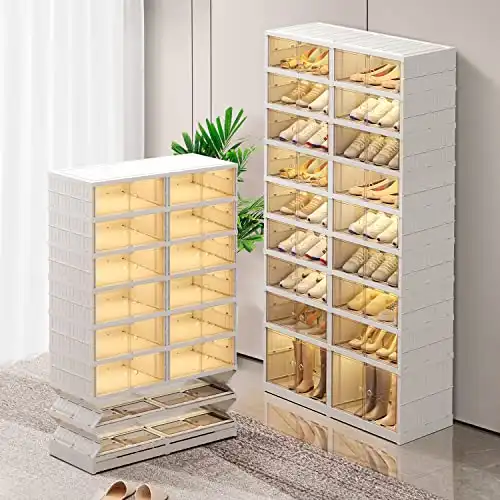 9-Tier, 36 Pair Plastic Collapsible Shoe Rack Organizer for Closet