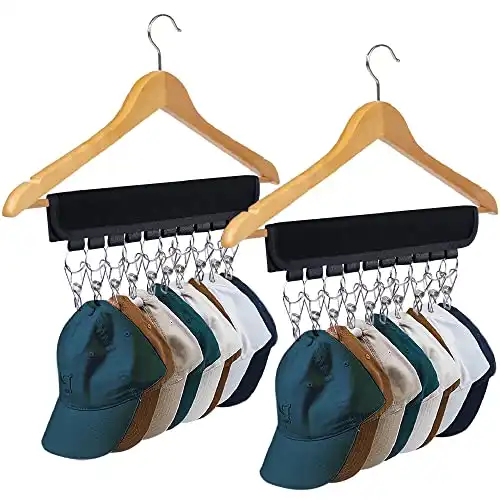 2-Pack Hanging Hat Organizer for Closets (10 Hat Clips Per Hanger)