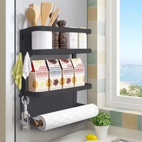 Magnetic Shelf with Paper Towel Holder for Refrigerator