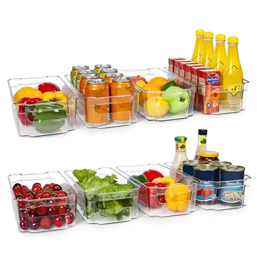 Clear Plastic Refrigerator Organizer Bins (8pcs) with Easy Grip Handles