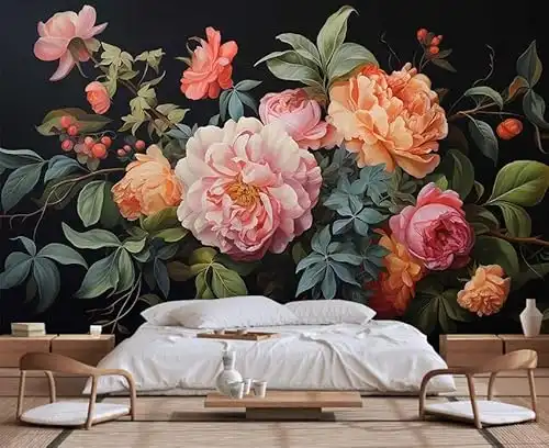 Black Background Floral Pattern Wallpaper