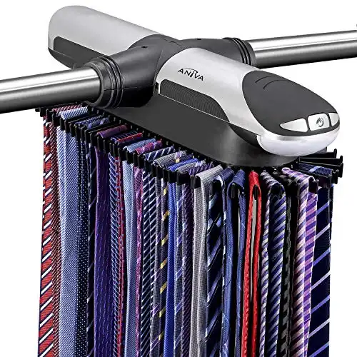 Battery-Operated Motorized Tie Rack with LED Lights & Automatic Rotation (Holds 72 Ties)