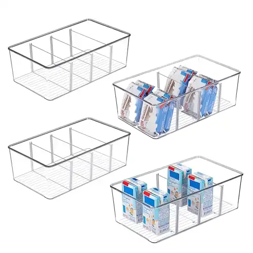Adjustable Compartment Food Storage Organizer Bins (4 Pack)