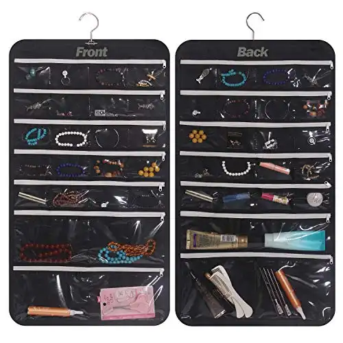 Hanging Jewelry Organizer with 47 Pockets and Zippers