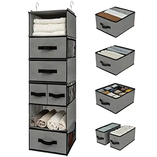 Hanging Closet Organizer with Drawers & Side Pockets