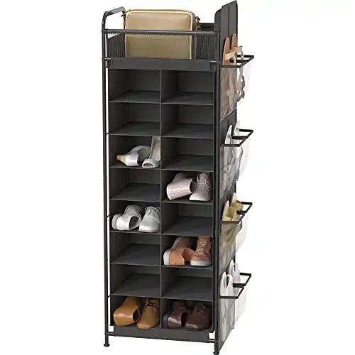 20-Pair Shoe Stand Tower Rack With Side Hanging Organizer