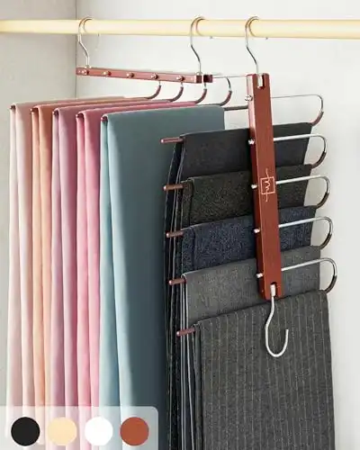 2 Pack European Beechwood Space Saving Hangers for Pants, Scarves & More