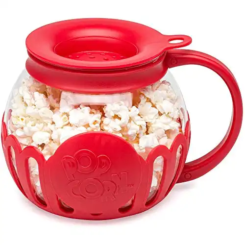 Microwave Popcorn Popper with Temperature Safe Glass & Lid that Measures Kernels and Melts Butter